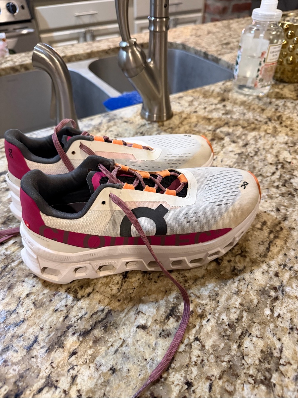 On Running Sneakers in White, Pink & Orange